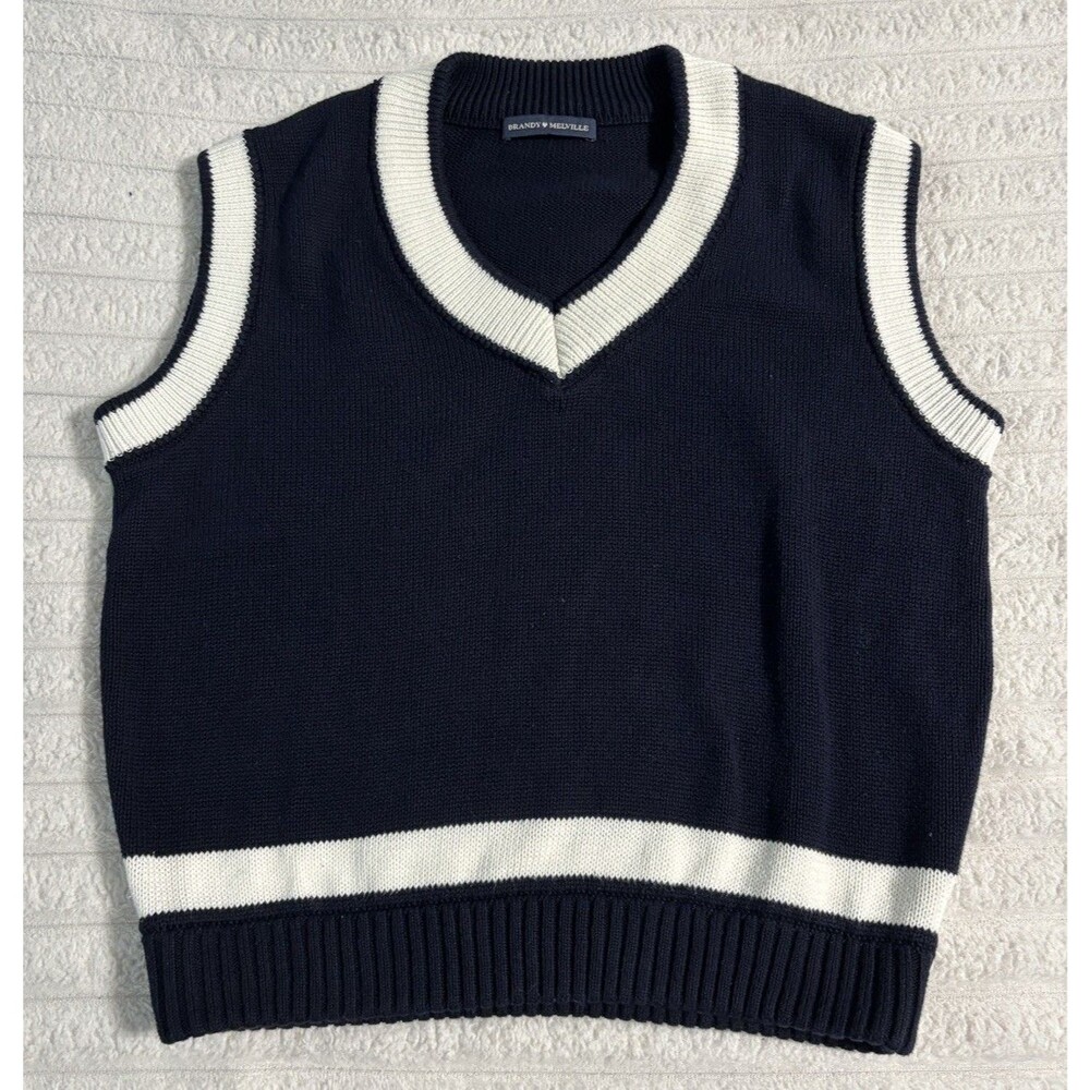 Brandy Melville V Neck Sweater Vest Navy Blue Womens One Size preppy academia